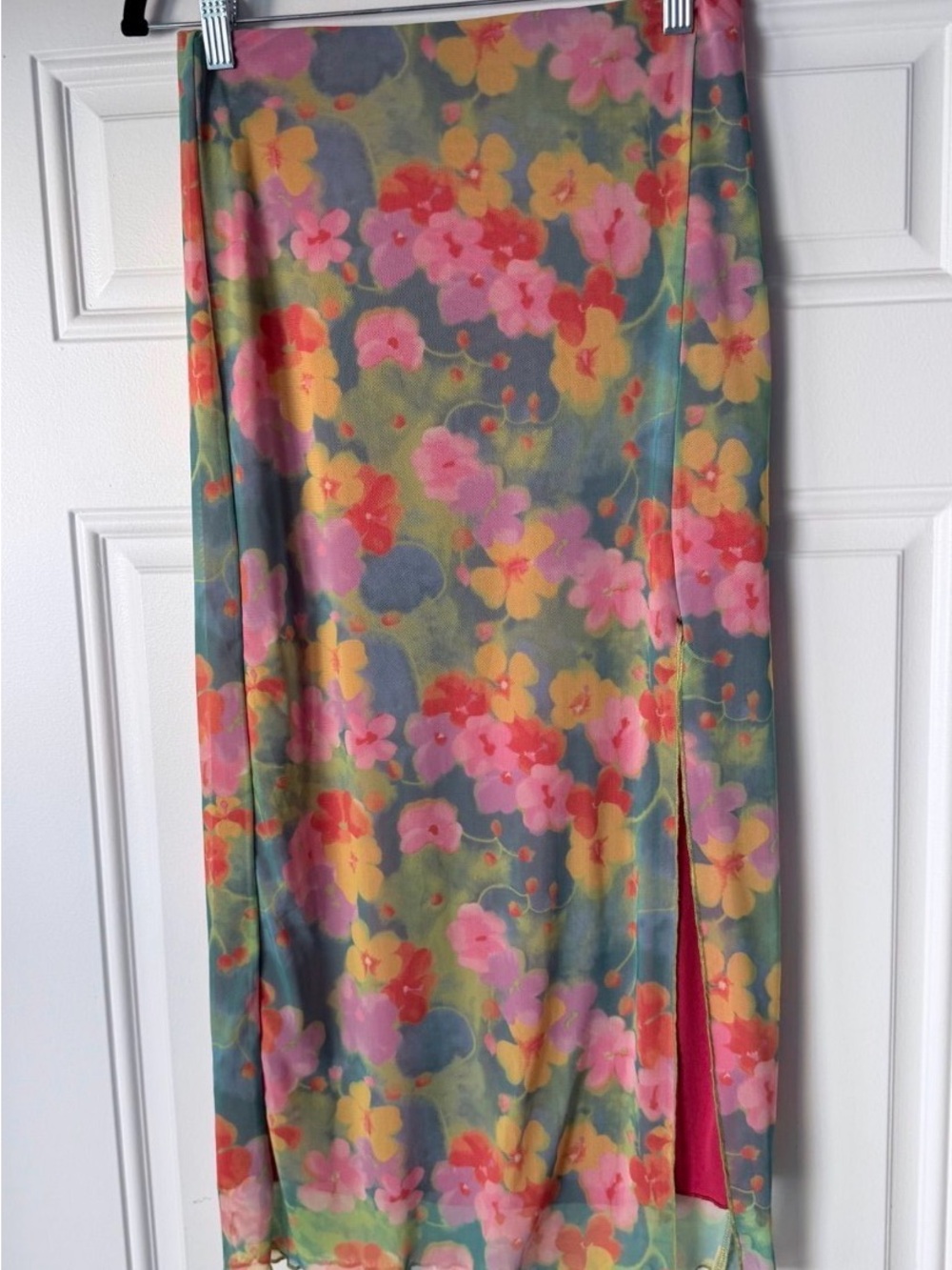 Urban Outfitters Floral Multi-Color Midi Skirt with Side Slit
